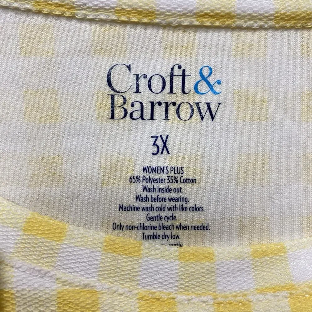 Croft & Barrow Top Womens 3X Yellow White Long Sleeved Sweater Blouse Casual